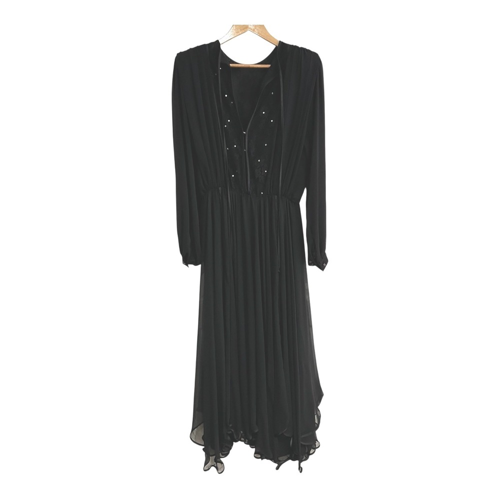 Vintage Wayne Clark by Aline Marelle Black Chiffon Layered Evening Gown US 14